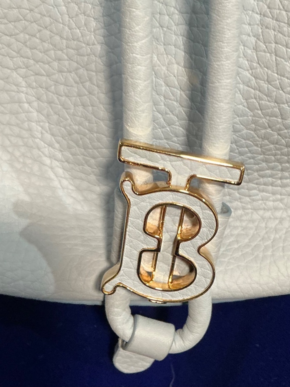 New Burberry small Drawstring Leather TB Bucket Bag pale blue - Picture 4 of 11